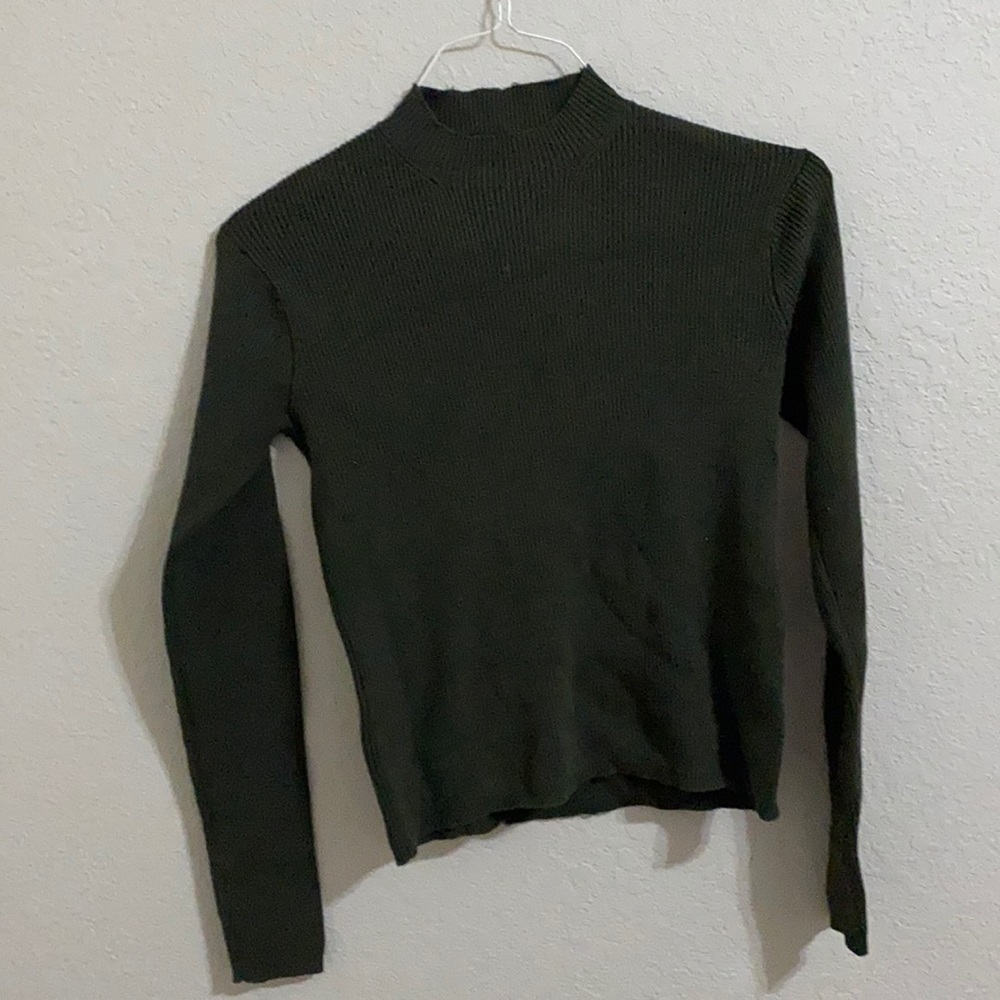 green mock neck sweater